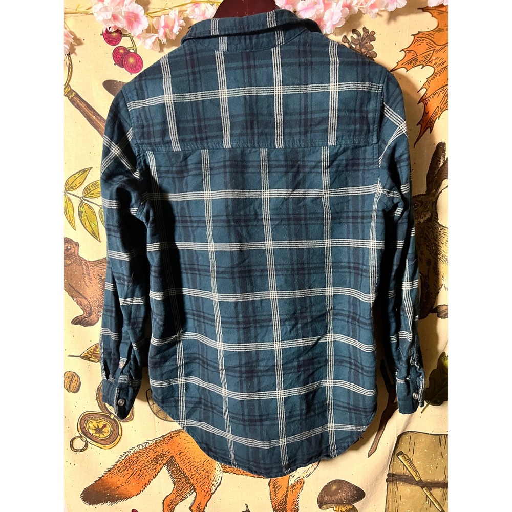 Universal Thread Flannel Shirt Womens XS Teal Plaid Button Down - Picture 2 of 3
